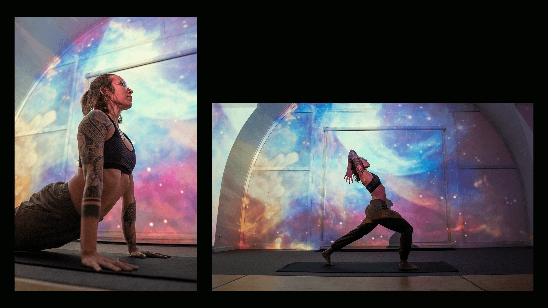 A woman in a yoga position.