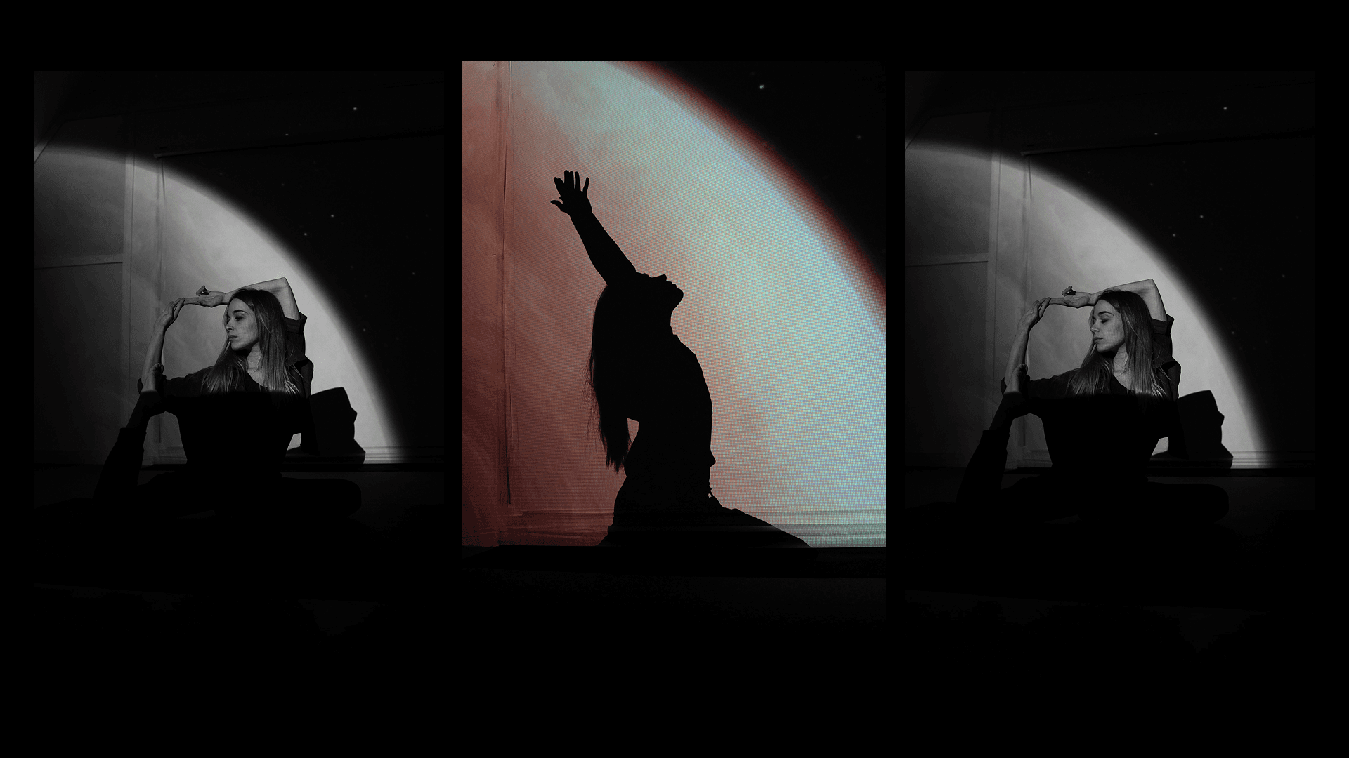 A woman in a yoga position.