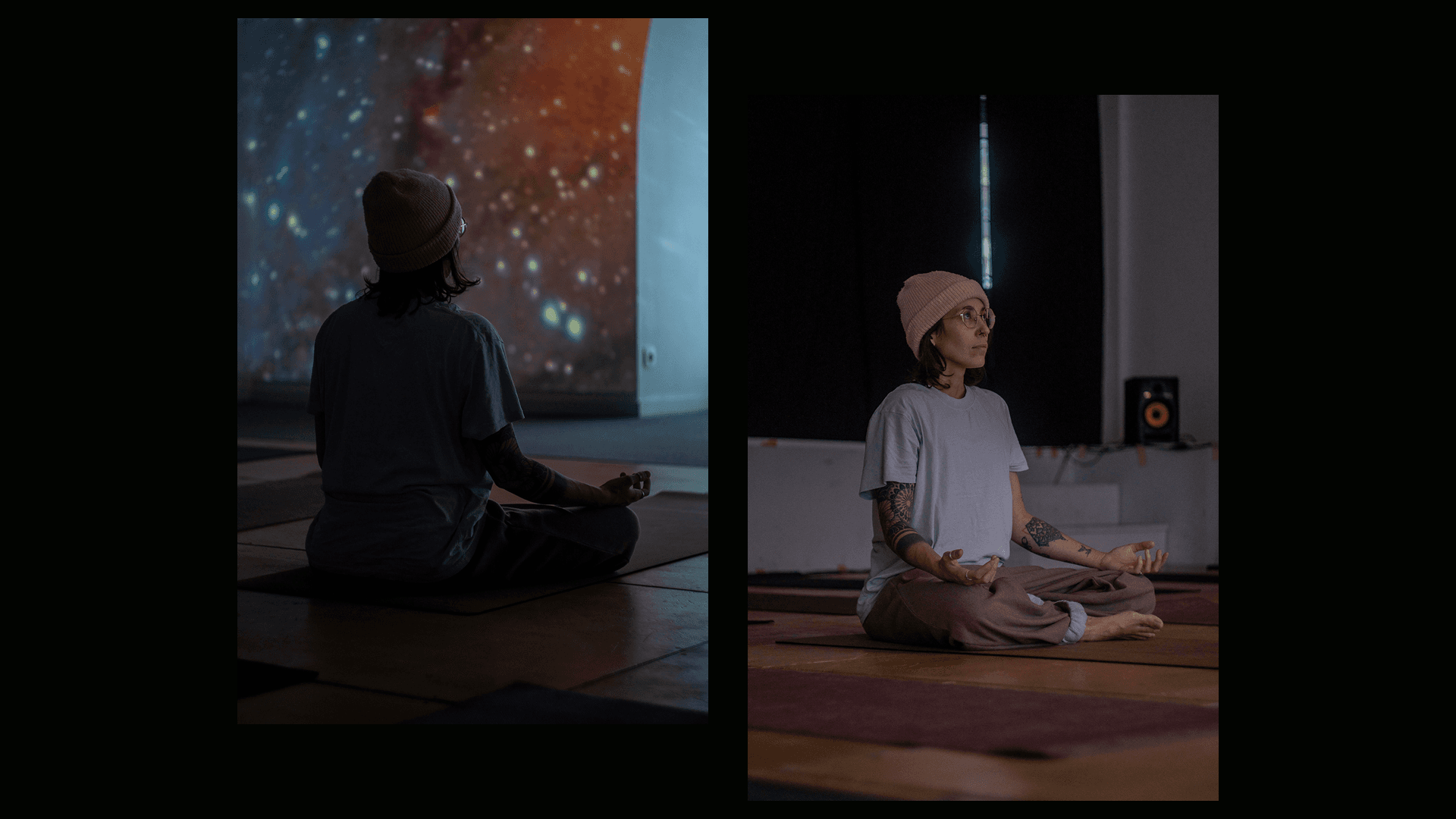 A woman in a yoga position.